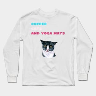 Coffee cats and yoga mats funny yoga and cat drawing Long Sleeve T-Shirt